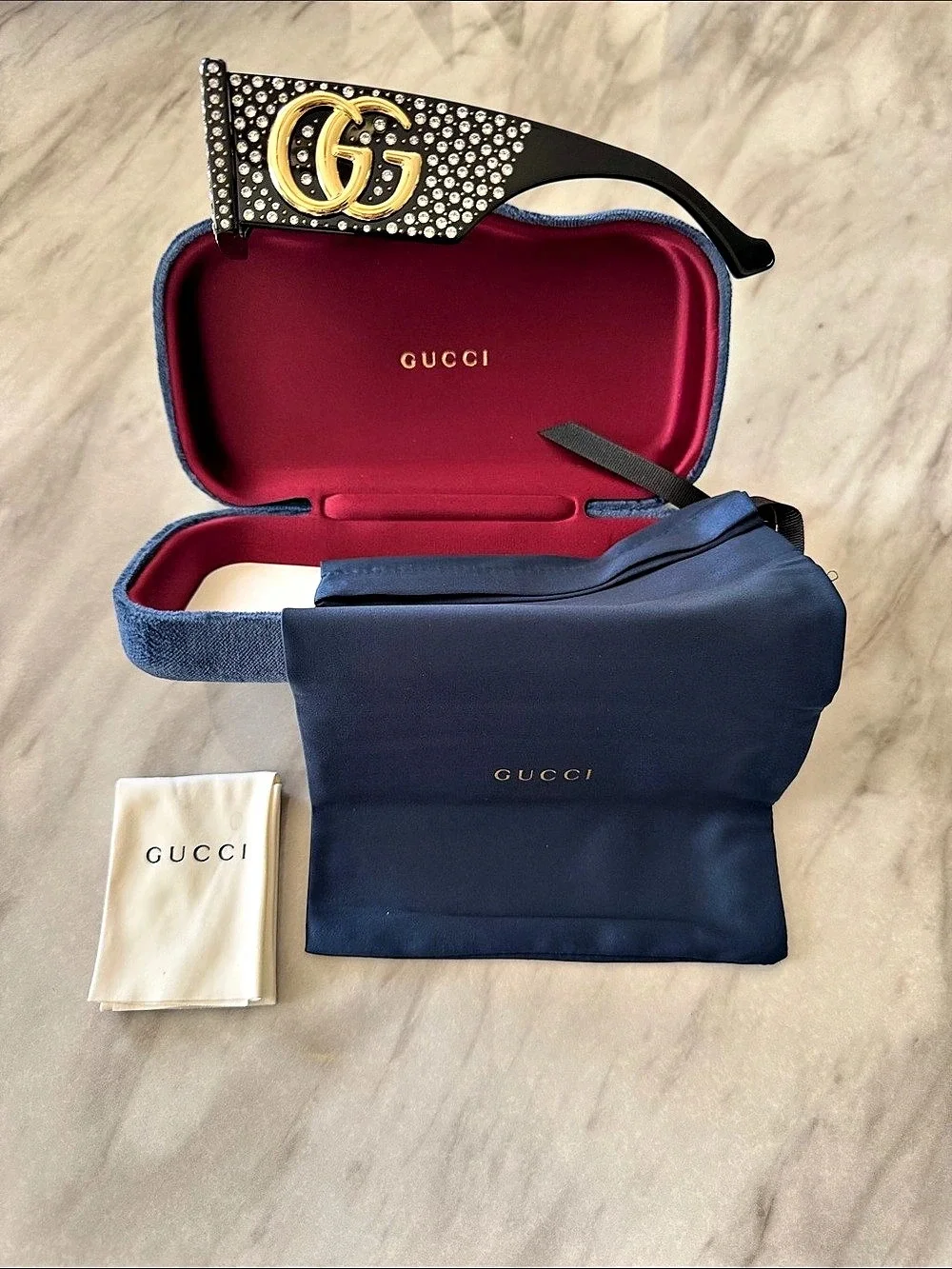 Gucci Interlocking G Crystal-Embellished Square Sunglasses Like New